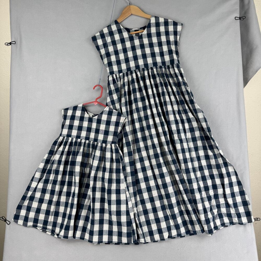 Gingham Dress Womens Small Blue White Sleeveless Fit Flare Midi Mommy & Me